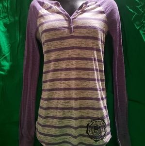 VS Pink XS Sheer Purple Grey Striped L/S Tee